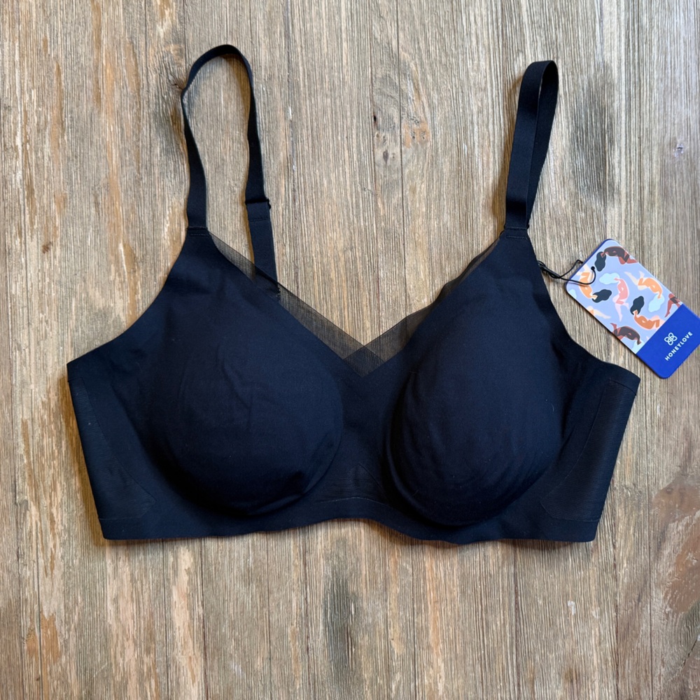 Honeylove Black Crossover Wireless Bra XL NWT